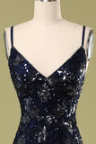 Vestido de noite azul marinho com lantejoulas