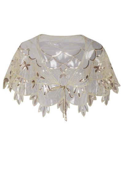 1920s Black Flower Sequin Women Cape