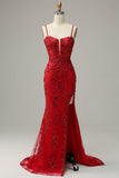 Sereia Cintas de Espaguete Vermelho Vestido de Festa