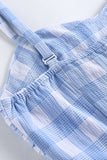 Vestido de balanço azul xadrez de 1950