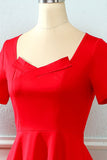 Vestido vermelho retro de colarinho quadrado de 1950