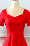 Vestido vermelho retro de colarinho quadrado de 1950