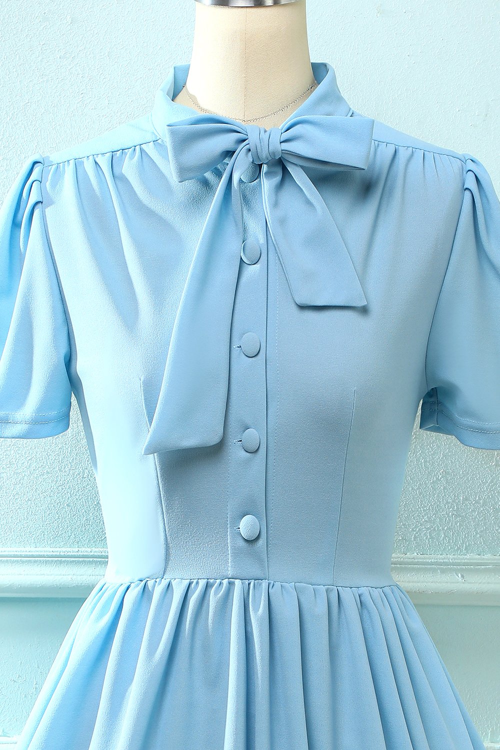 Vestido azul vintage de 1950 com Bowknot