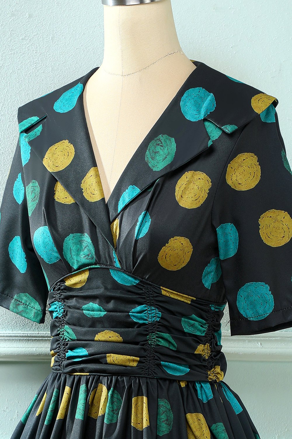Preto Big Polka Dots 1950s Vintage Dress
