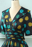 Preto Big Polka Dots 1950s Vintage Dress