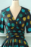 Preto Big Polka Dots 1950s Vintage Dress