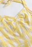 Vestido amarelo plaid halter 1950