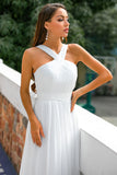 Vestido plissado com decote em v