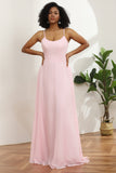 Spaghetti Alças Chiffon Rosa Dama de Honra