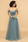 Fora do ombro Tulle Vestido de dama de honra com ruffles