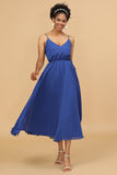 Um fio de espaguete alças royal blue tea length dama de honra