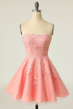 Blush Vestido curto de baile sem alças com apliques
