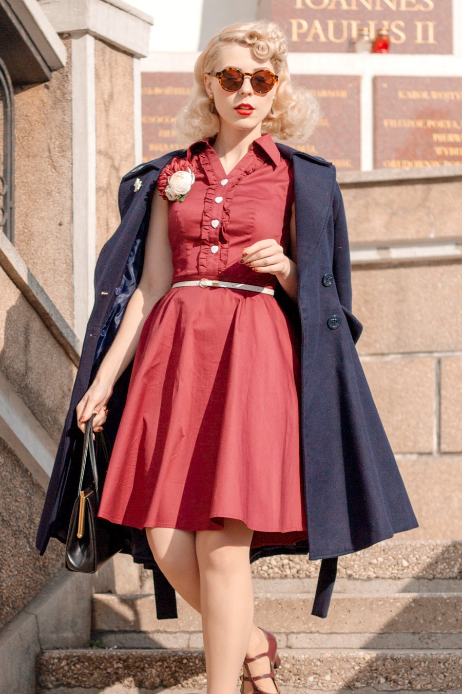 Vestido Borgonha dos anos 50