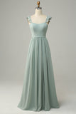 A Line Sage Vestido Madrinha Com Ruffles
