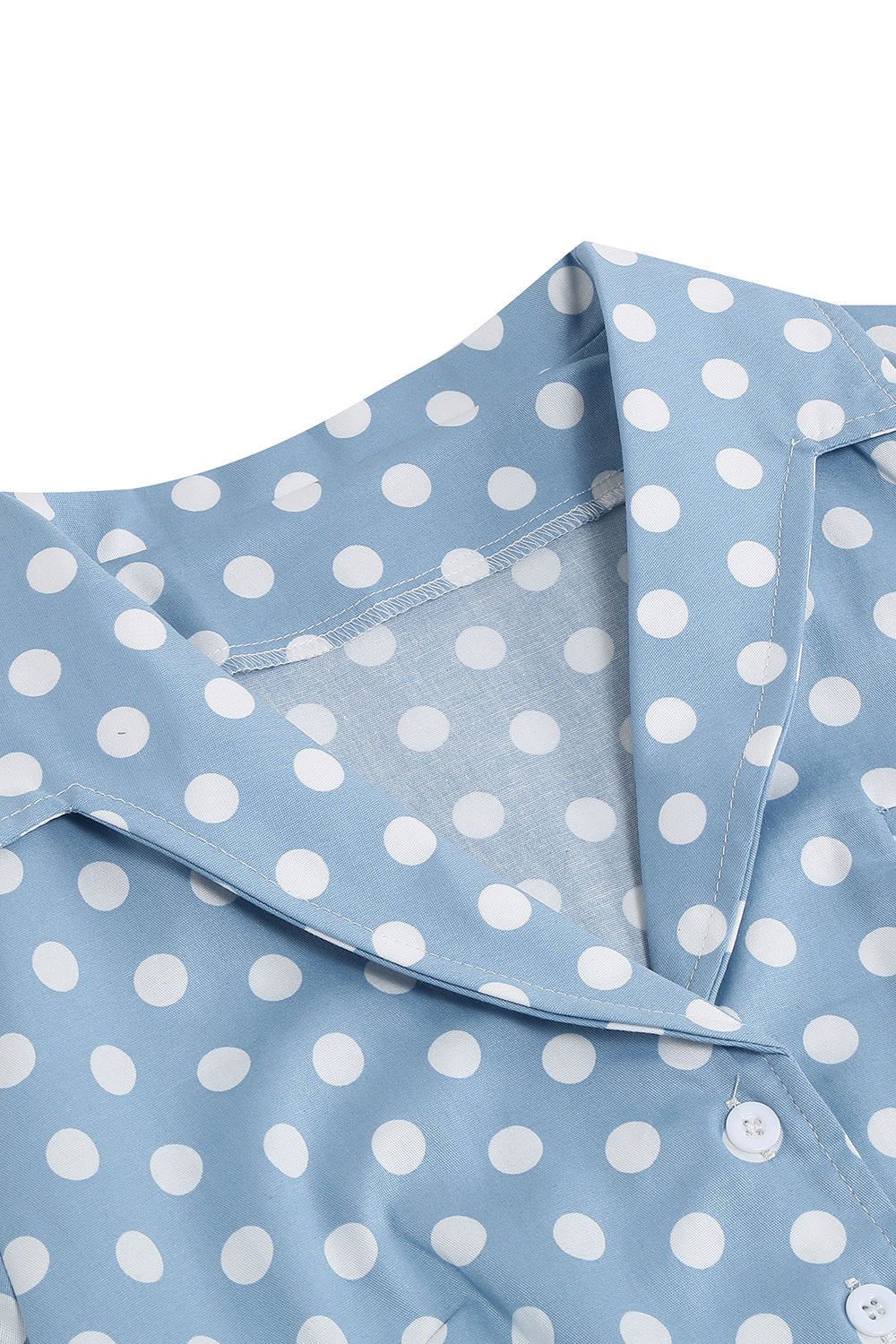 V Pescoço Azul Pontos de Polka 1950s Vestido