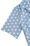 V Pescoço Azul Pontos de Polka 1950s Vestido