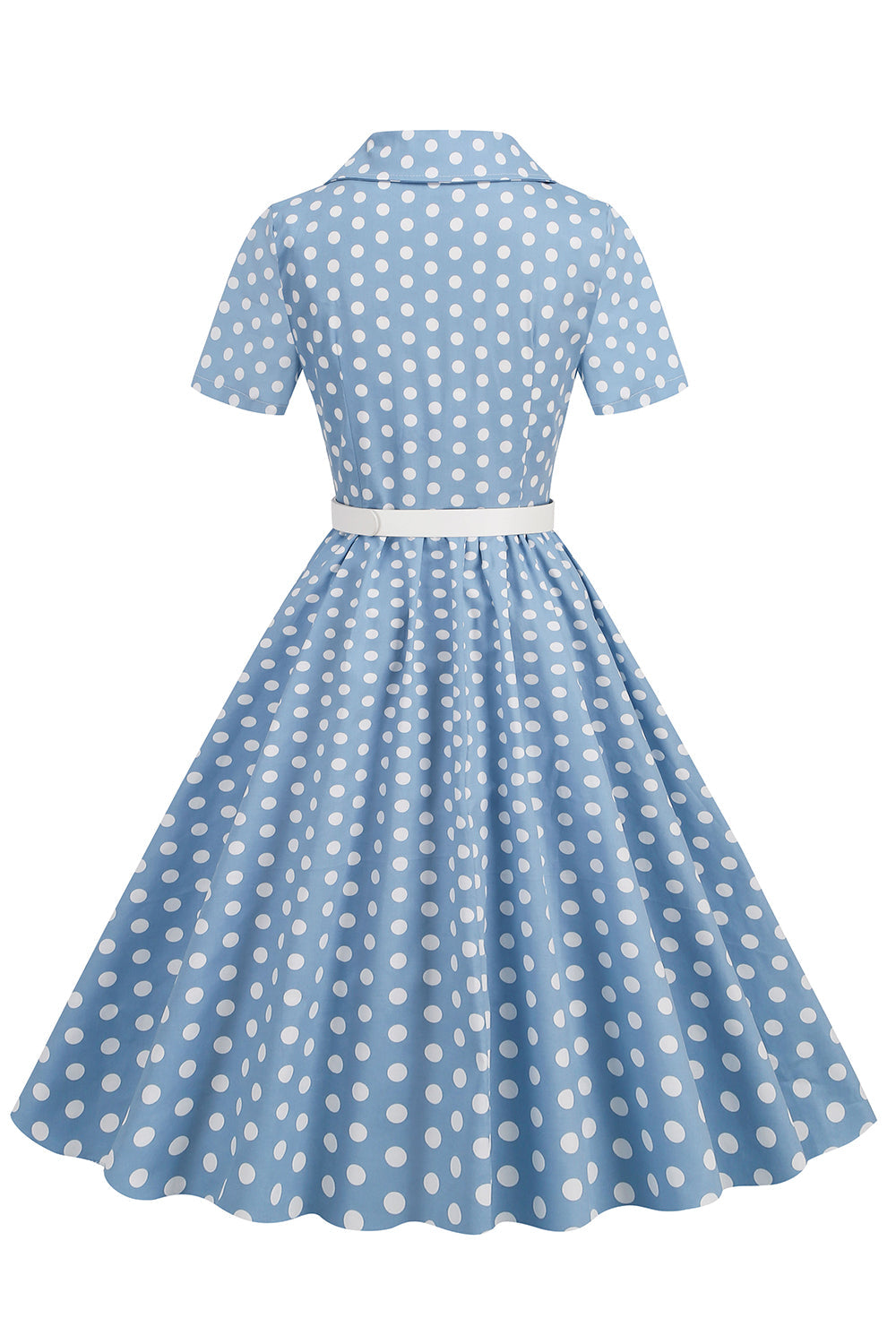 V Pescoço Azul Pontos de Polka 1950s Vestido
