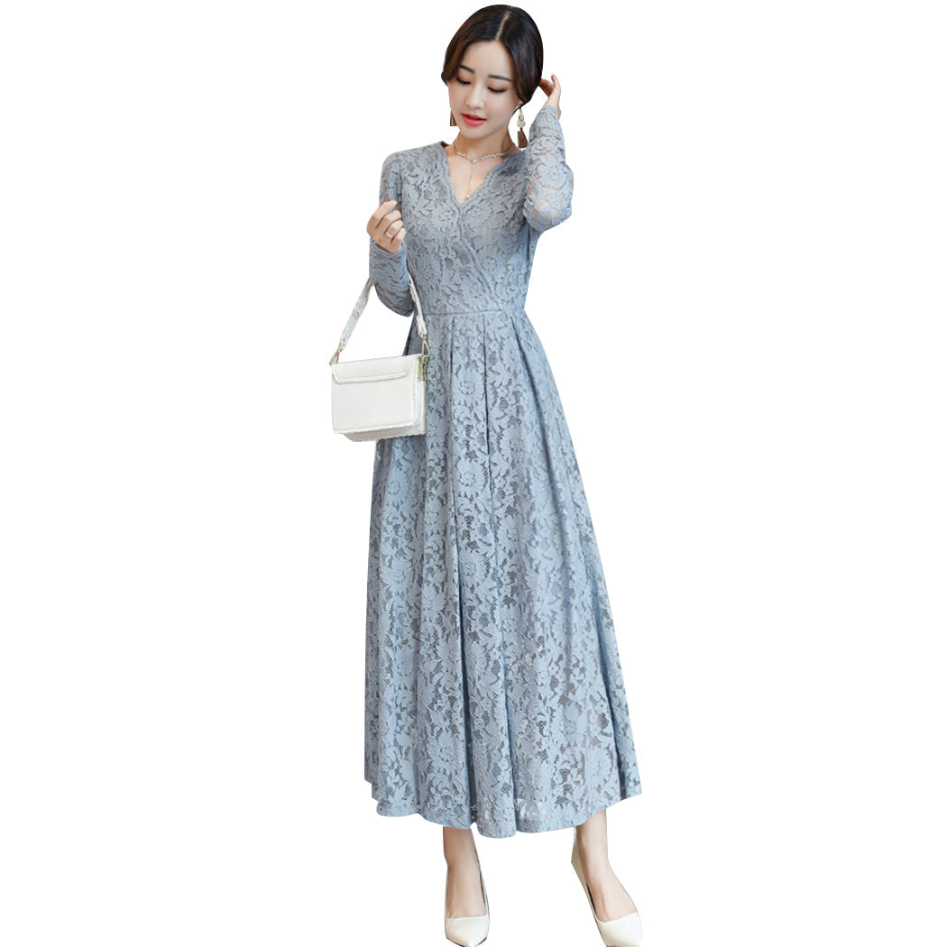 Vestido de renda v-pescoço azul céu