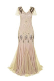 Vestido comprido de flapper de lantejoulas da década de 1920