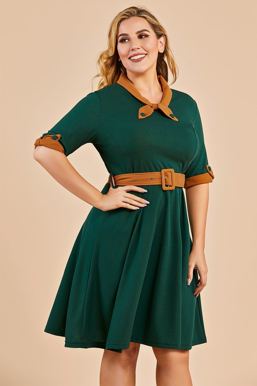Vestido verde v pescoço swing festa