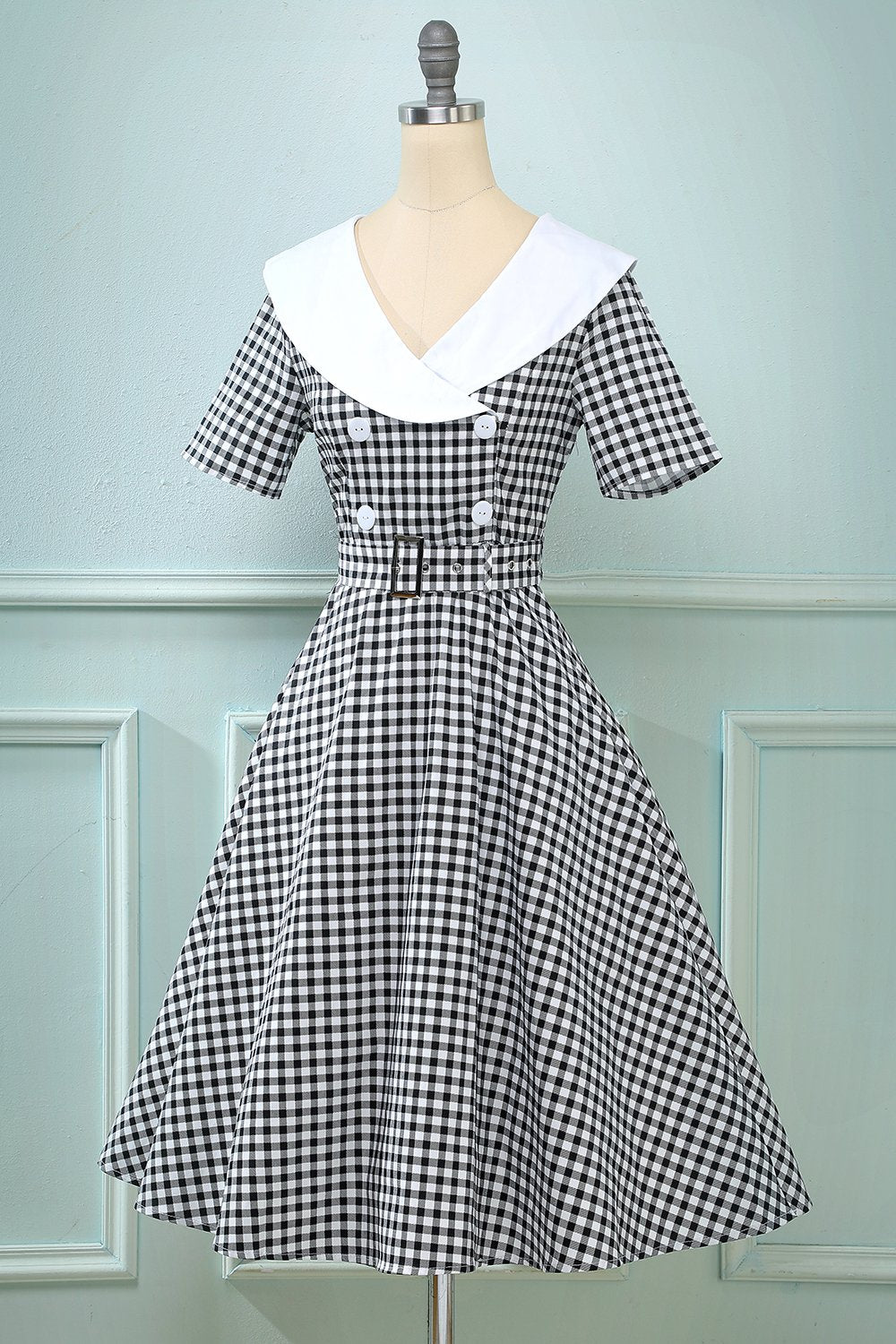 Vestido preto plaid Flare Vintage 1950s