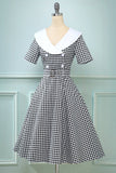 Vestido preto plaid Flare Vintage 1950s