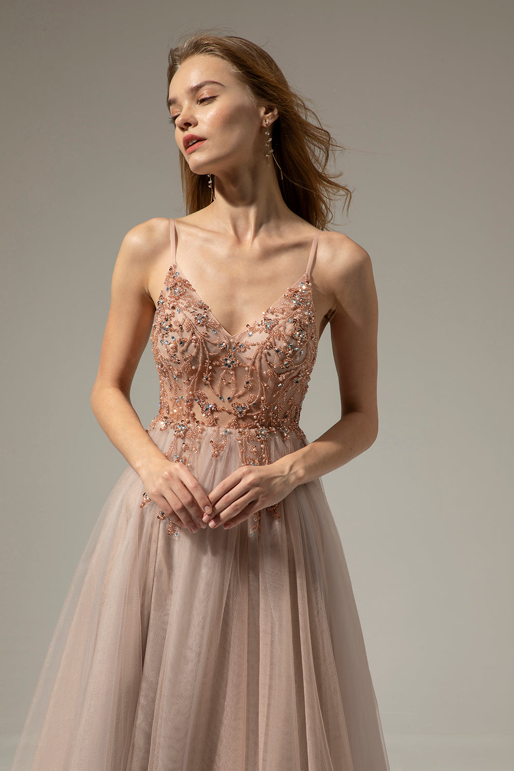 Vestidos de Cerimónia Longo de Pescoço em V com Fenda