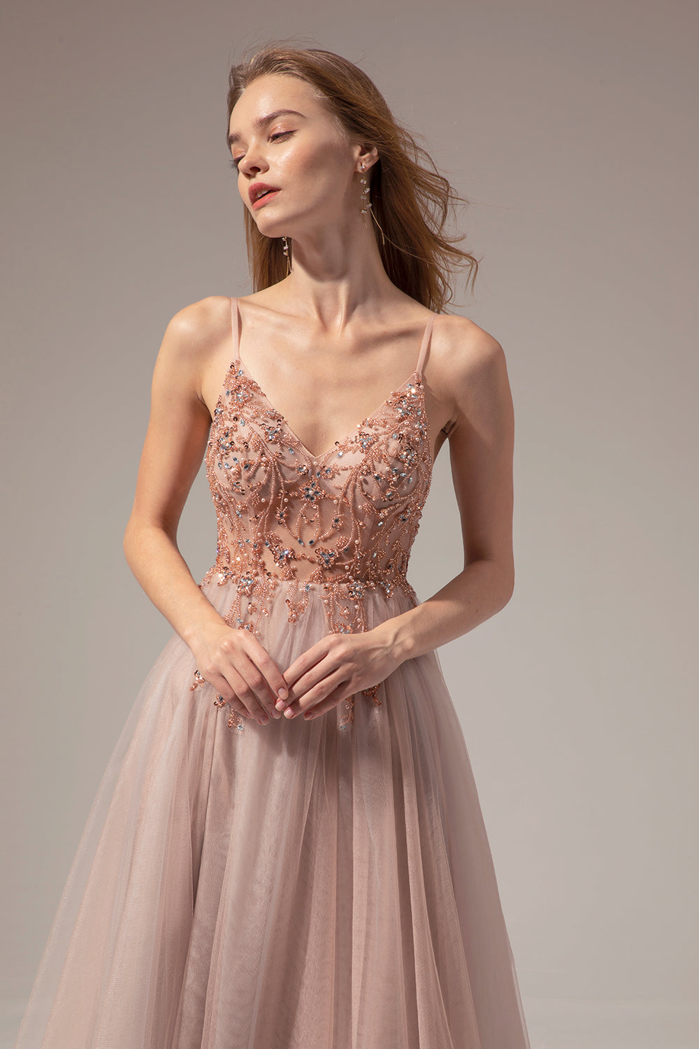 Vestidos de Cerimónia Longo de Pescoço em V com Fenda