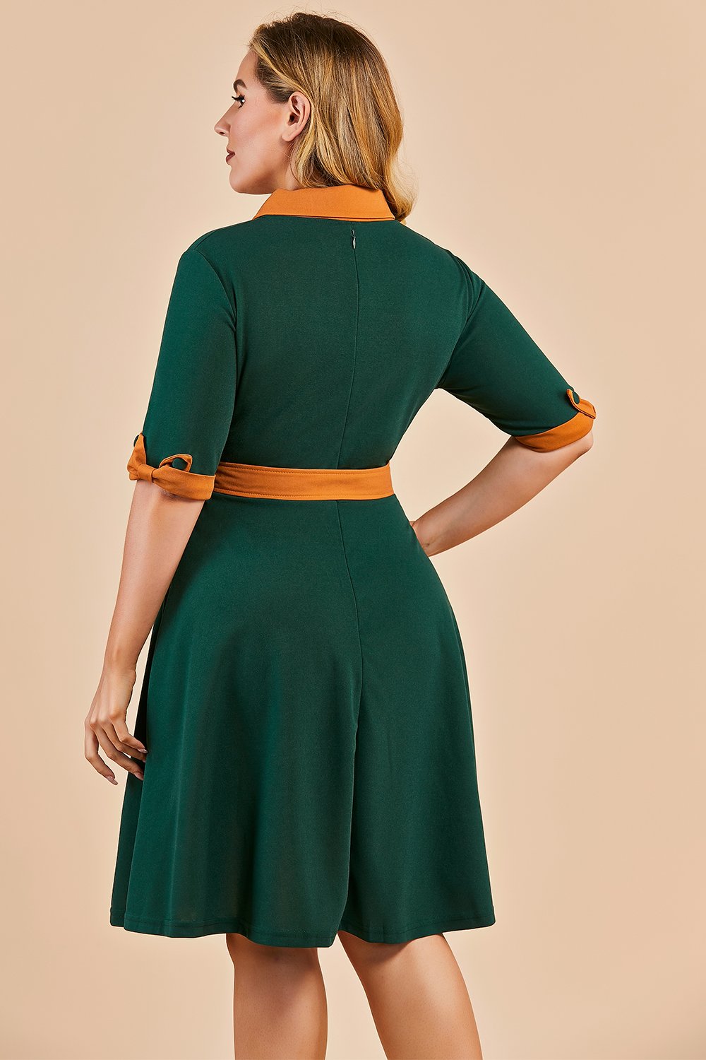 Vestido verde v pescoço swing festa