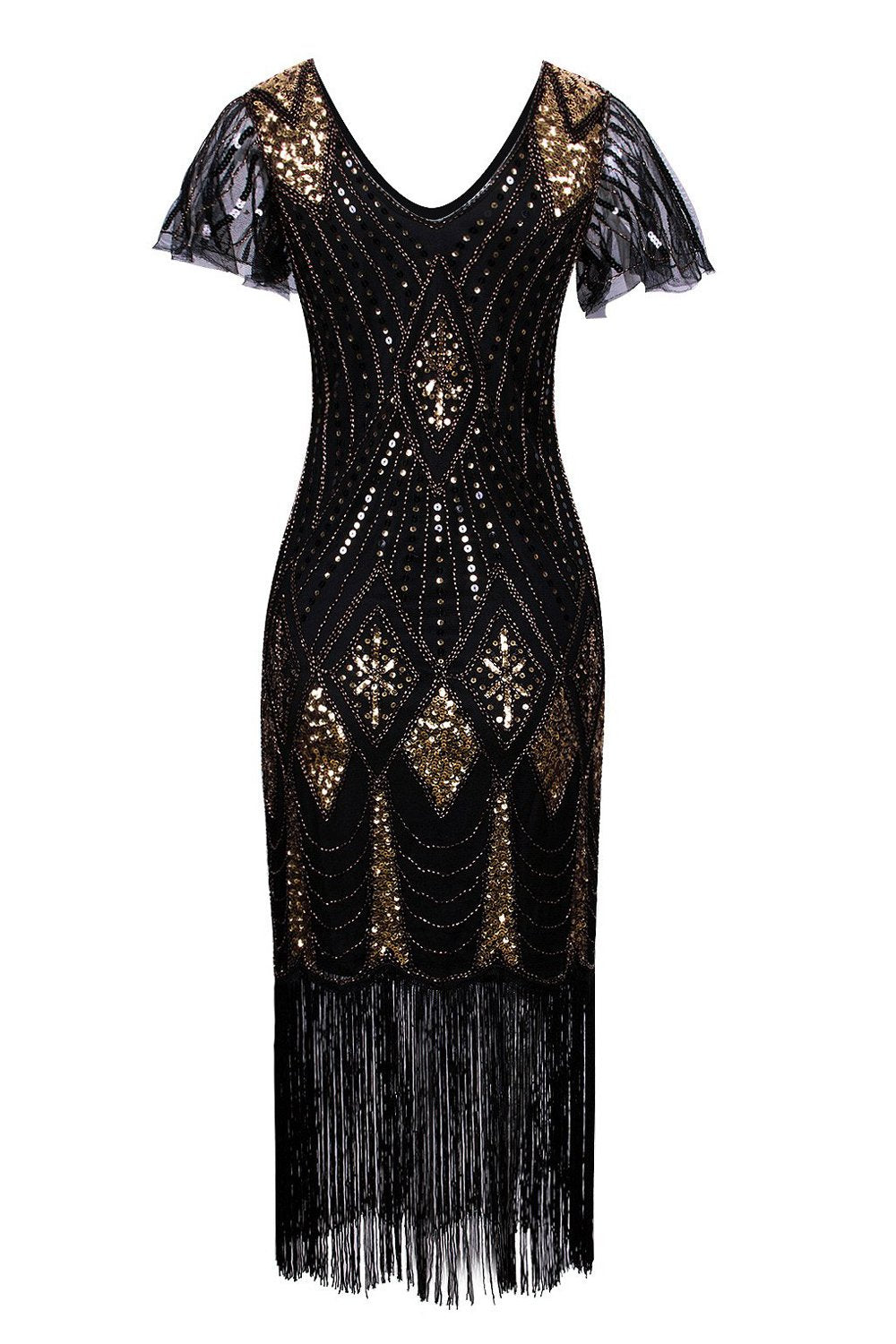 Black and Gold Flapper 1920s Sequins Dress