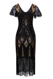 Black and Gold Flapper 1920s Sequins Dress