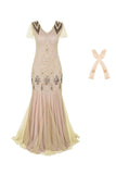 Vestido comprido de flapper de lantejoulas da década de 1920