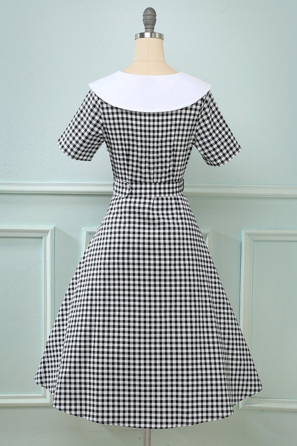 Vestido preto plaid Flare Vintage 1950s