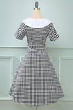 Vestido preto plaid Flare Vintage 1950s