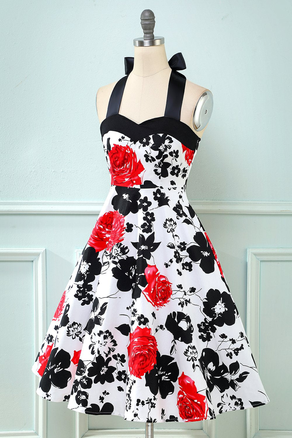 Retro Halter impresso vestido vintage