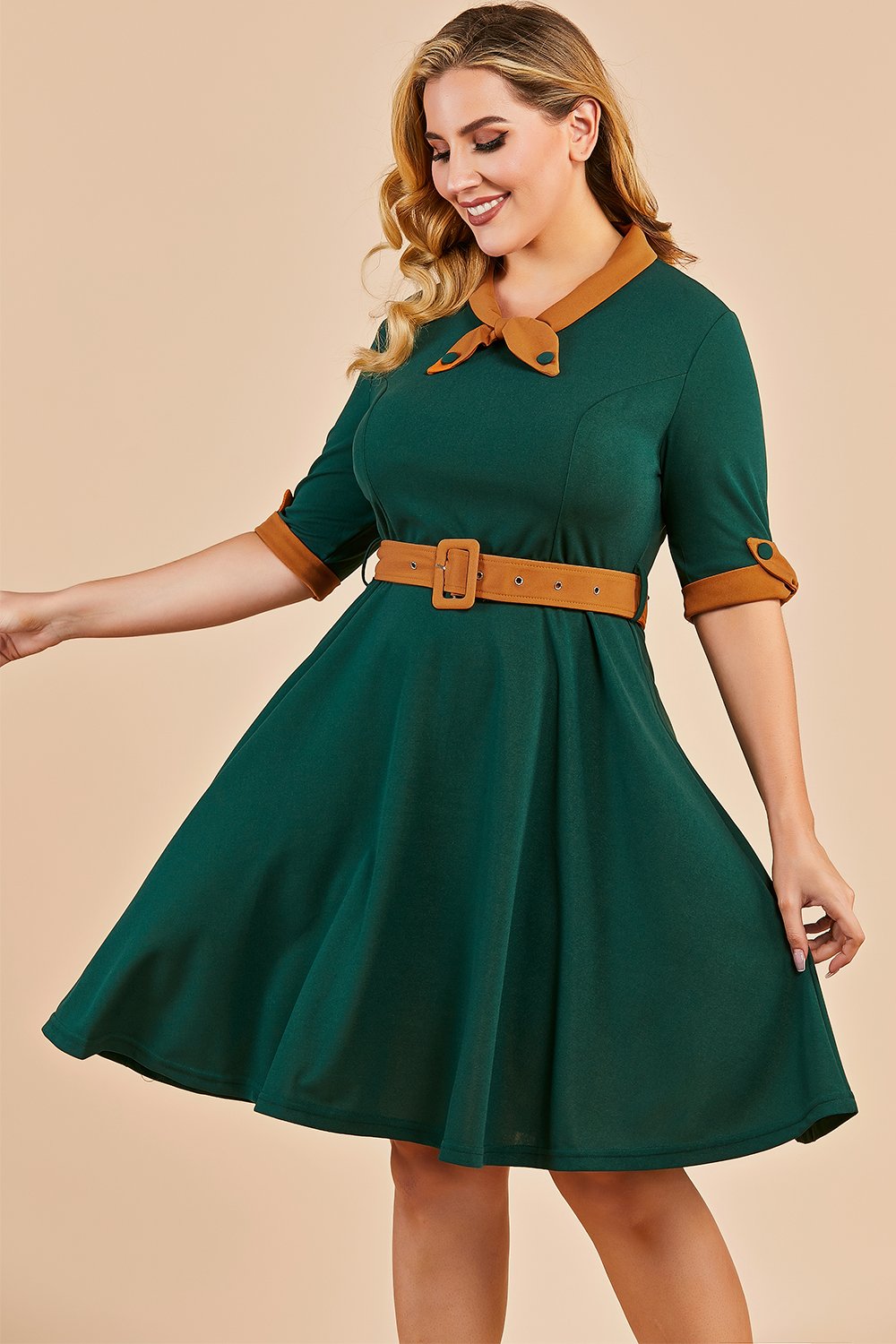 Vestido verde v pescoço swing festa