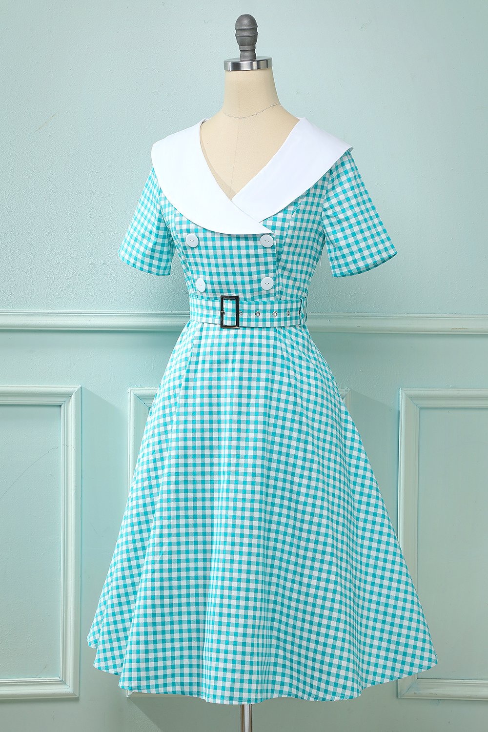 Vestido preto plaid Flare Vintage 1950s