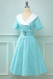 Vestido preto plaid Flare Vintage 1950s