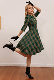 Vestido verde xadrez 3/4 manga