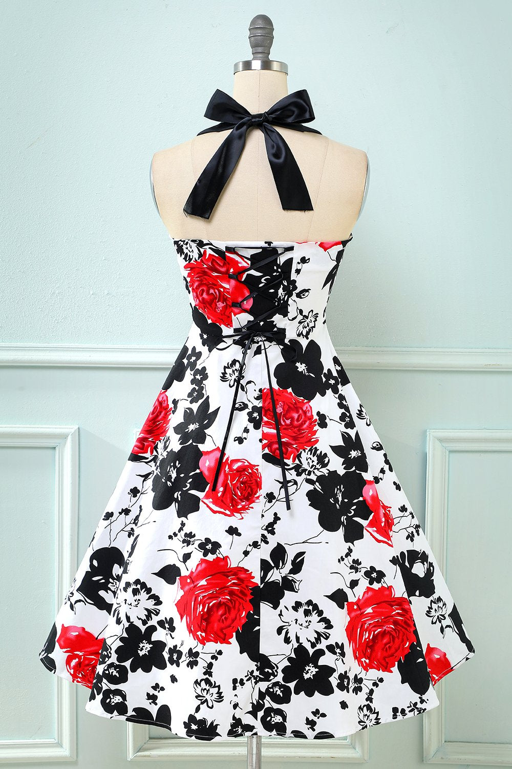Retro Halter impresso vestido vintage