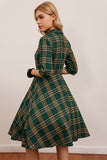 Vestido verde xadrez 3/4 manga