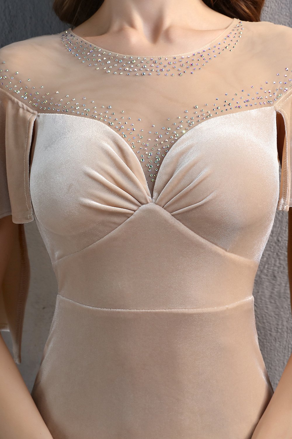 Vestido longo do baile de finalistas da sereia de veludo de champanhe