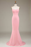 Blush Rosa Sereia Querida Cetim Longo Vestido Madrinha