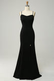 Preto Halter Vestido de Dama de Honor com Costa Aberta