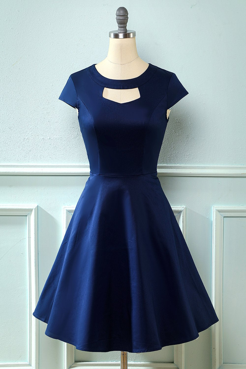 Vestido azul marinho Jewel 1950 com buraco de fechadura