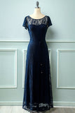 Vestido de renda longa da Marinha