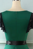 Vestido verde de balanço dos anos 50 com renda