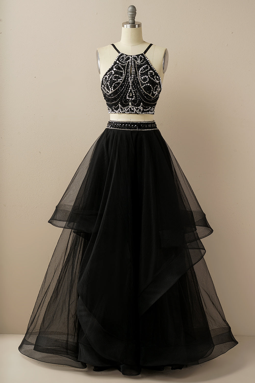 Duas peças Halter Beaded Vestido de baile