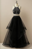 Duas peças Halter Beaded Vestido de baile