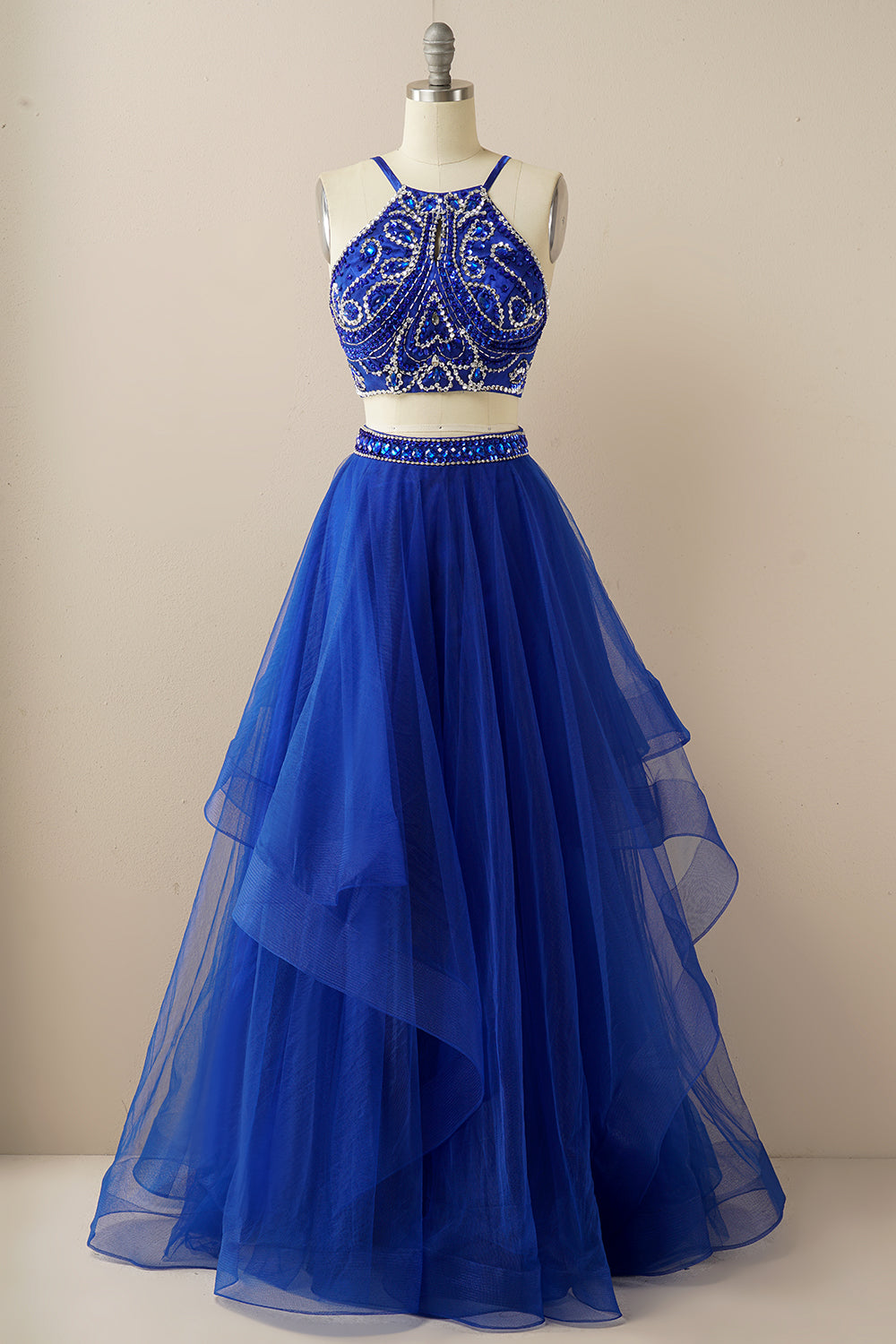 Duas peças Halter Beaded Vestido de baile